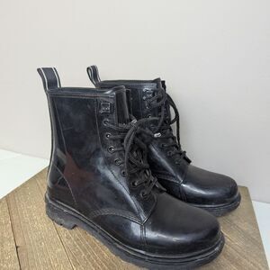 Michael Kors Black Rubber Lace-Up Rain Boots with Logo, Size 7,